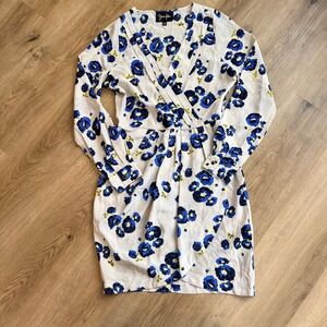 YUMI KIM 100% Silk Floral Wrap Dress Blue Yellow White Silk XS